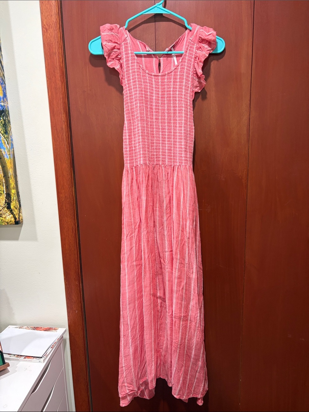 Free People Pink Ruffle Sleeve Chambray Maxi Dress